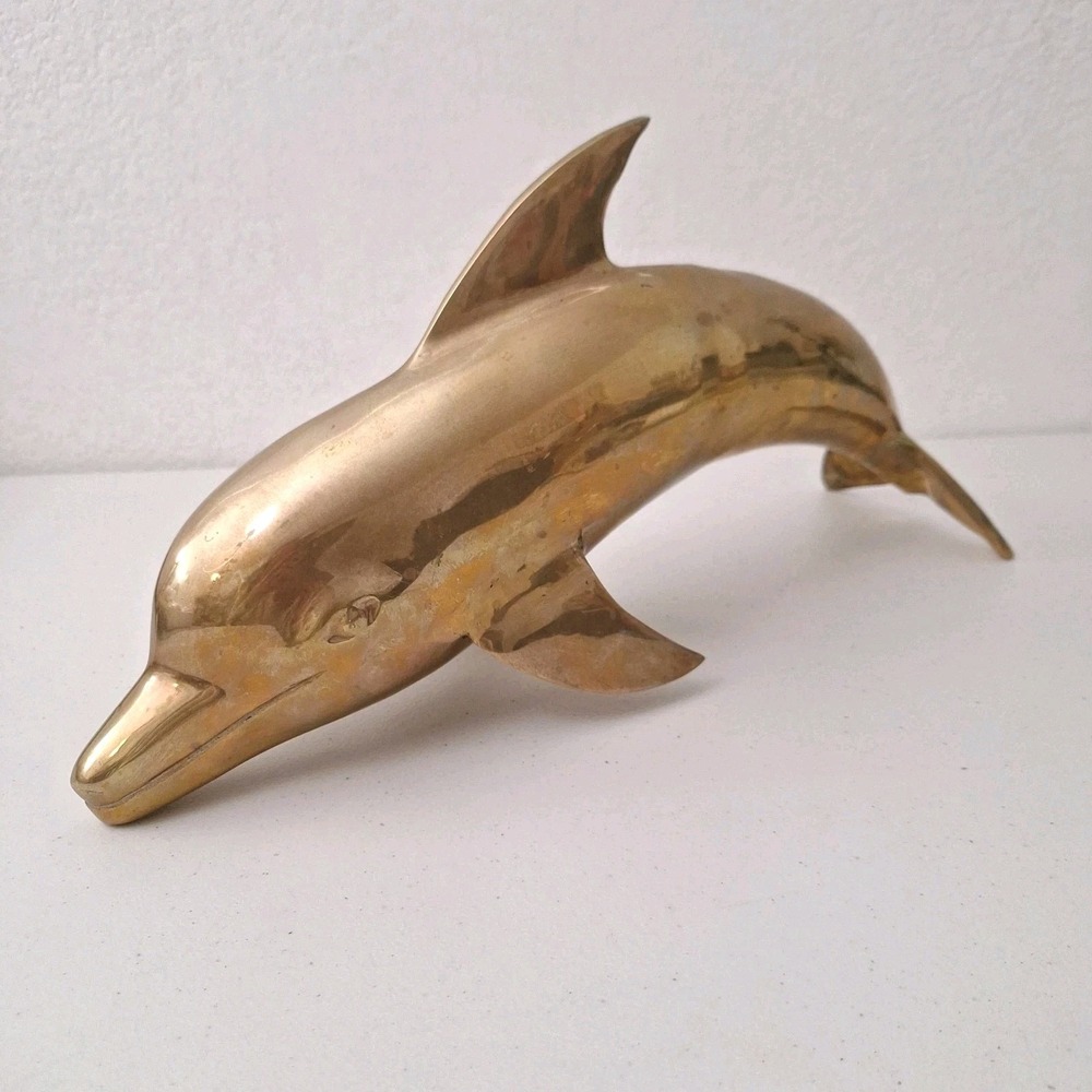 *HUGE* Vintage Brass Dolphin Extra-Large 17 inch Statue Sculpture, Heavy 5 lbs